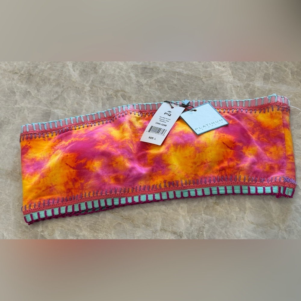NWT‎ PILYQ Platinum Crochet Trim Bikini Top Tie Dye Pink/Orange